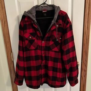 Dickies Red and Black Plaid Hooded Jacket Size XL